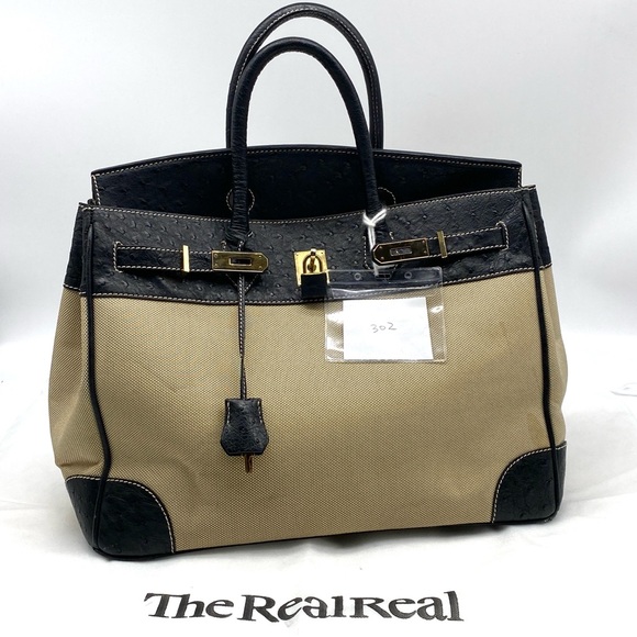 FRANCESCO SANTORO BEVERLY HILLS BLACK OSTRICH LEATHER TOP HANDLE LOCK HAND BAG L - Picture 1 of 11